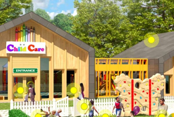 Clickable Coverage® - Child Care Center Scene of Children Playing Outside at a Child Care Facility